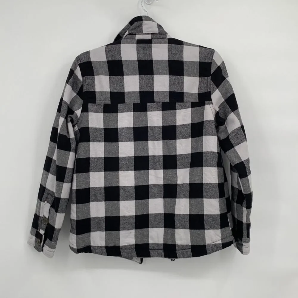 Wonder Nation Plaid Shacket Flannel Collared Full Zip Jacket Black White XL